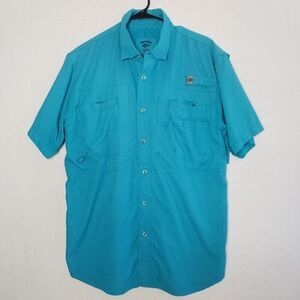 Reel Legends Men's Shirt Medium Blue Short Sleeve Vented Fishing Button Down